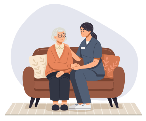Illustration of senior patient sitting with nurse practitioner
