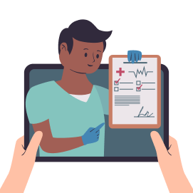 Illustration of physician presenting standard care on an ipad