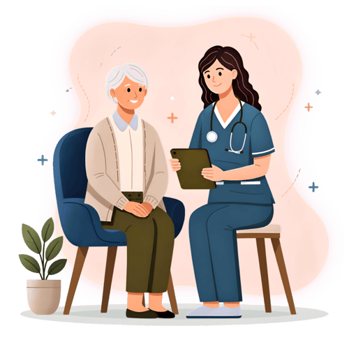 Illustration of senior patient sitting with physician